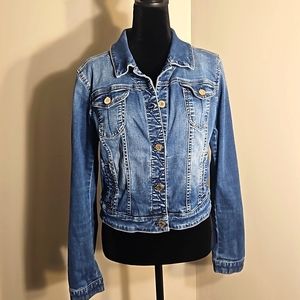 WHBM Denim Stretch Cropped Jacket, Blue, Size 14